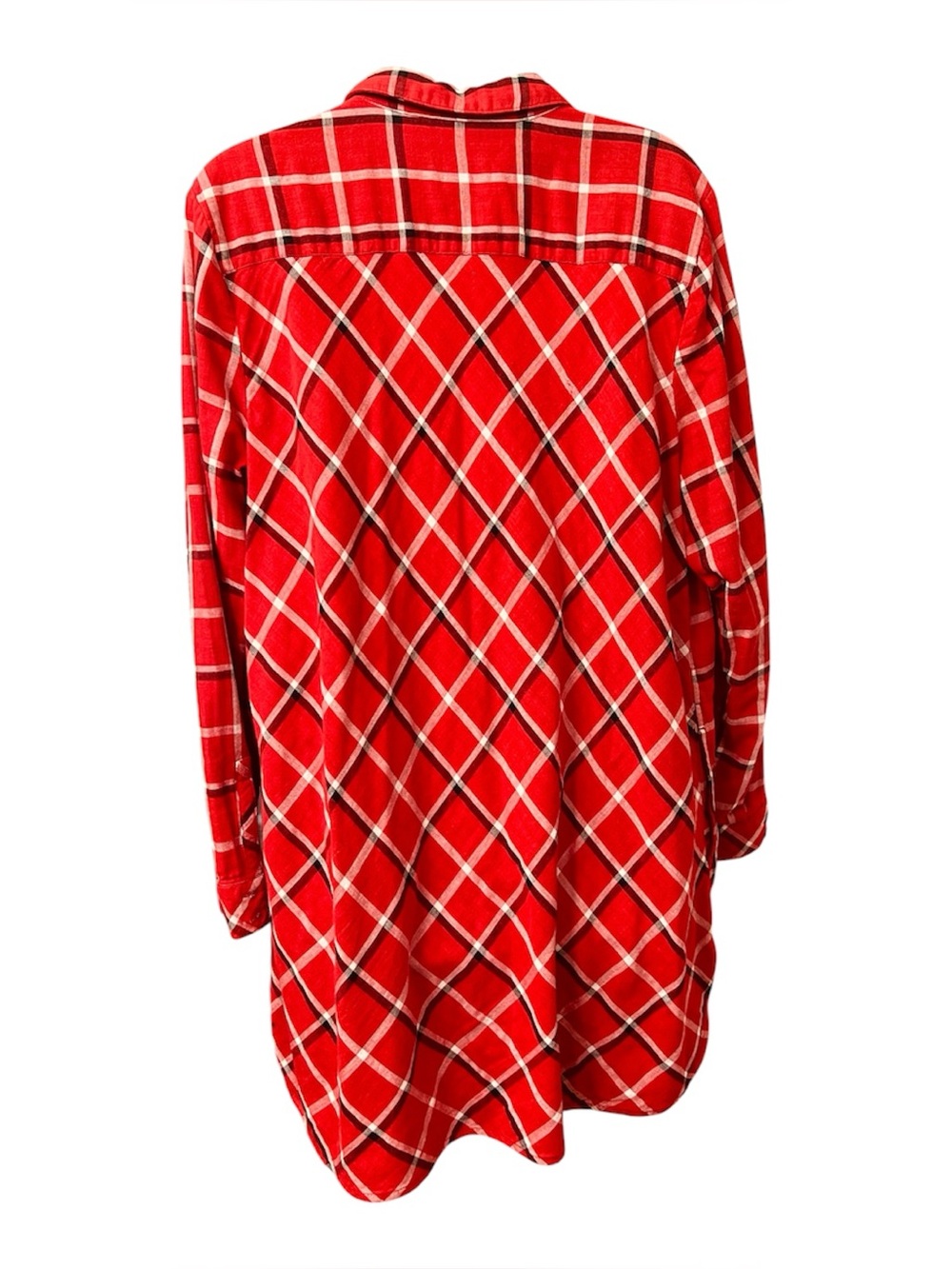 J. Jill Large Red Plaid 100% Cotton Button Front Tunic Shirt Long Sleeve Flannel - Picture 6 of 8